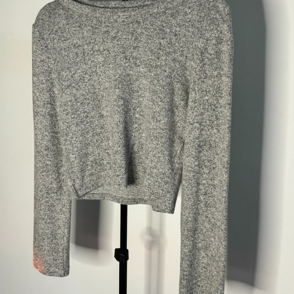 Zara | Cotton Trafaluc Cropped Long Sleeve Cotton Shirt | Heather Gray | Size M‌ - Picture 3 of 6